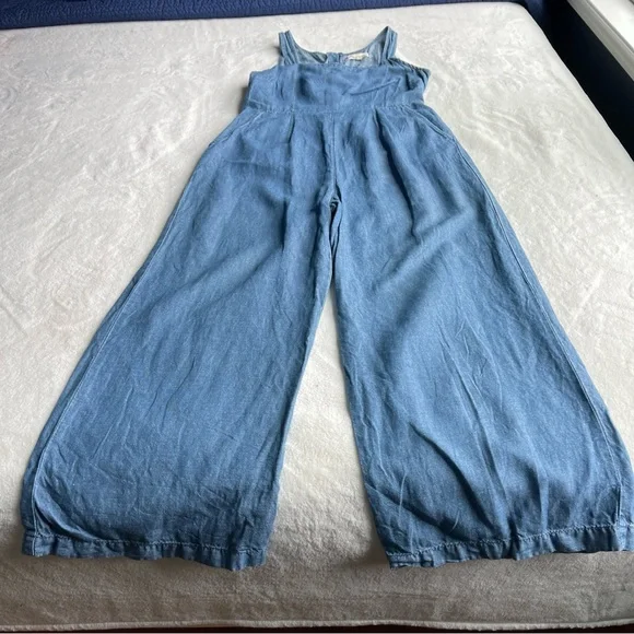 Madewell Chambray Muralist Jumpsuit Womens sz 00 Blue Denim Cotton Linen Cropped - Picture 11 of 16